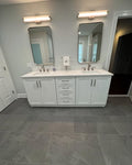 Luxury All-White Master Bathroom Vanity System with Makeup Station