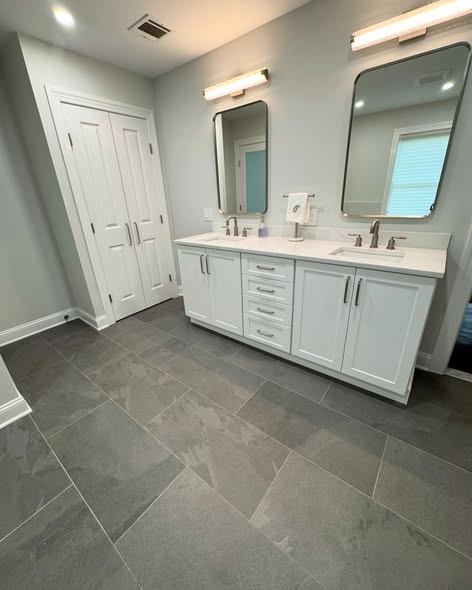 Luxury All-White Master Bathroom Vanity System with Makeup Station