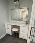 Luxury All-White Master Bathroom Vanity System with Makeup Station