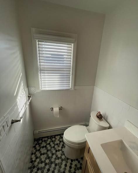 Warm Wood Bathroom Vanity with Subway Tile &amp  Mosaic Accents